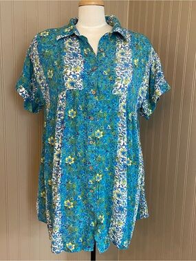 Easel Boho Oversized Floral Turquoise Twirl Mini Dress Women’s Size Small